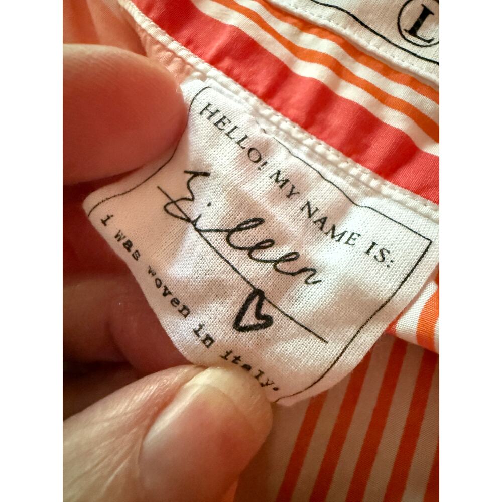 Frank & Eileen Eileen Italian Cotton Button Front Shirt L Pink Orange Stripe - Picture 3 of 7